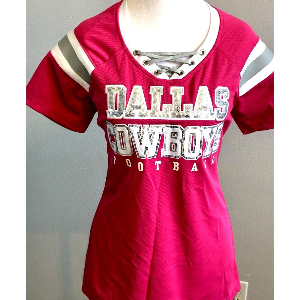 NFL Dallas Cowboys Pink Jersey Sparkle Bling Sequins Fitted Football Worn Once M